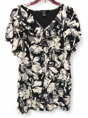 Style & Co women's black and white abstract floral print dress
